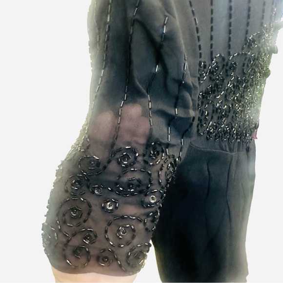 Vintage Black Sheath Cocktail Dress Sz 10 Beaded Formal Old Money Office Siren - Picture 4 of 8